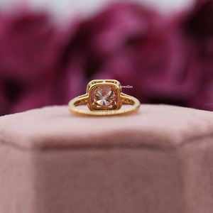 Rosa 14K oro sólido corte redondo laboratorio cultivado diamante Halo ajuste lujoso anillo de compromiso anillo de regalo para mujeres IGI - Product Image 5