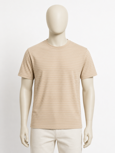 T-shirt Homme Beige Uni à Manches Courtes 100% Coton Col Rond Coupe Ample Décontracté Tricoté Respirant 240 Grammes Prix de Gros - Product Image 3