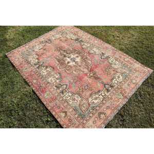 4,7x6,4 ft Rug, Vintage Turkish Rug, <b>Red</b> Blue Geometric <b>Wool</b> Rug - Product Image 4