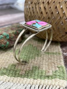 Bracelet manchette en argent sterling fait à la main avec barbe à papa turquoise bijoux Boho audacieux cadeau pour sa beauté pastel - Product Image 4