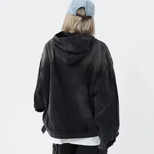 Primavera otoño mujer Denim sudaderas con capucha Streetwear señoras Jean pulóver Tops Vintage pareja manga larga sudaderas con capucha - Product Image 4