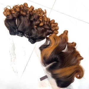 100% ensemble frontal de cheveux humains vierges vietnamiens Extensions de tissage de cheveux Machine Double trame couleur rebondissante - Product Image 5