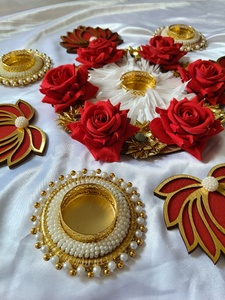 Lotus Rangoli Tea Light Holder Set with Candles | Diwali Decoration, Pooja Room Decor, Indian Festival Diyas & Housewarming Gift - Product Image 2