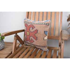 Oreiller en laine patchwork Kilim de luxe 14x14 pouces Design rustique avec des motifs de feuilles de plantes moelleuses vintage pour la cuisine de salon - Product Image 3