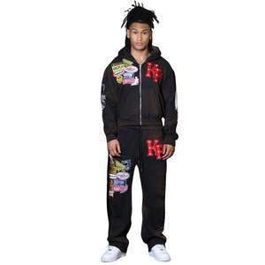 Conjunto Deportivo para Hombre con Sudadera con Cremallera y Parches Gráficos, Pantalones Jogger, Estilo Urbano Informal - Product Image 6