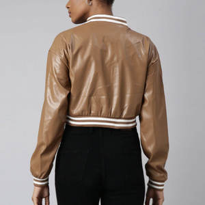 Veste universitaire courte pour femme en tissu chaud d'hiver 2025 Manches longues Faible MOQ Vestes universitaires courtes pour femme - Product Image 2