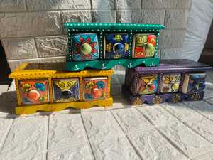 Handcrafted Wooden Chest Drawers Indian Hand Panted Box with Multicolor Design Mini <b>Storage</b> Drawer Jewelry Keepsakes Boho Style - Product Image 6