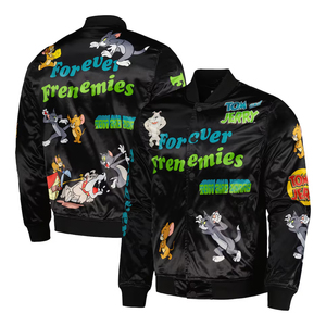 แจ็กเก็ตผ้าซาตินสำหรับผู้ชายงานตามสั่งเสื้อแจ็กเก็ตเบสบอลบอมเบอร์เลตเทอร์แมนดีไซน์สตรีทปักลาย - Product Image 1