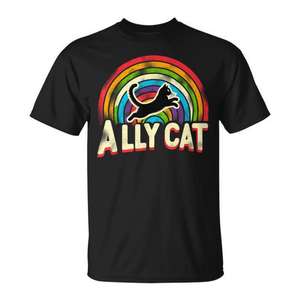Ally Cat LGBT Pride Cat T-Shirt Design arc-en-ciel noir unisexe taille adulte - Product Image 1