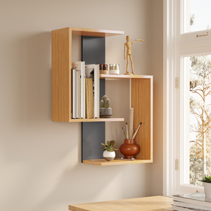 Bamboo/Anthracite Lisbon Contemporary <b>Wall</b> <b>Shelf</b> for <b>Living</b> <b>Room</b> Elegant Stylish and Modern FREE Delivery to European Countries - Product Image 3