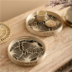 Handmade Wooden <b>Round</b> <b>Serving</b> <b>Tray</b> Set of 2 Decorative Feature - Product Image 1