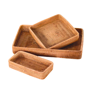 Panier de rangement en bambou naturel plateau en rotin panier de rangement de fruits lot de 3 paniers de service et de rangement tissés à la main artisanat du Vietnam - Product Image 1