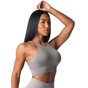 High Quality Custom Yoga Sport Gym Workout Top Soft Underwear Solid High Support Seamless Backless Crop Sports Bra - Product Image 1