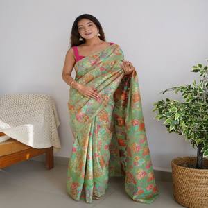 VASTRA COTTAGE Premium Kashmiri Weaving Saree with Multicolor <b>Thread</b> Work and Pure Zari Weaving Elegant Traditional Saree - Product Image 6