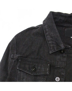 Veste en jean unisexe noire à motif uni, manches longues, boutonnée sur le devant, avec poches poitrine, hiver, 100% coton, pour le quotidien et le travail - Product Image 3