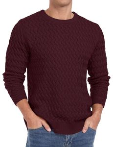 Pull pour homme en coton 100% uni, anti-boulochage, anti-froissement, logo frontal, tricot torsadé, col rond, manches longues, dernière mode - Product Image 6