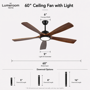 Ventilateur de plafond en bois massif de 60 pouces avec lumière, commande par application et télécommande, moteur DC silencieux, variateur d'intensité, ventilateur de plafond moderne - Product Image 5