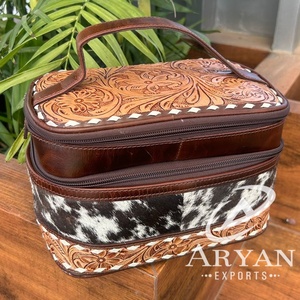 Personalized Hand Tooled Leather Cosmetic Wash <b>Bag</b> Women's Travel Cowhide Leather Multifunctional Makeup <b>Bag</b> Portable Pouch <b>Bag</b> - Product Image 1
