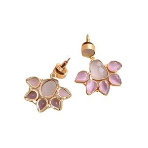 ต่างหูทองเหลืองแท้ งานแฮนด์เมด ประดับด้วยหินกึ่งมีค่า ขัดเงาอย่างดี ชุบทอง ดีไซน์ทันสมัย คุณภาพสูง - Product Image 4