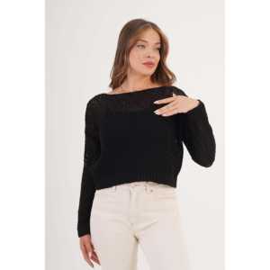 Blusa Negra de Punto al por Mayor con Cuello Ancho Estilo Casual - Product Image 4