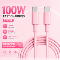 Cable de 100W 20V 5A con revestimiento de TPE, tacto suave, carga rápida, transferencia de datos USB 2.0, certificado CE/FCC/RoHS, OEM ODM, 1m de longitud, blanco, personalizado