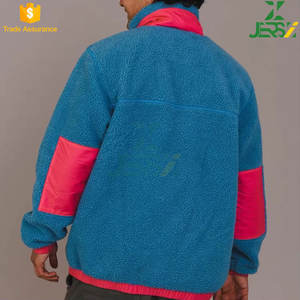 Veste en polaire Sherpa pour hommes, bleu/rose, col montant léger, polyester recyclé, vêtements d'extérieur décontractés pour l'hiver - Product Image 3