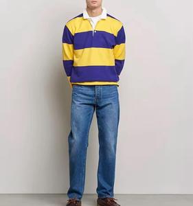 Streetwear Rugby Print Oversized Embroidery Lapel Thermal Long Sleeve T <b>Shirt</b> Cotton Button Up Boxy Stripe Polo <b>Shirts</b> For <b>Men</b> - Product Image 5