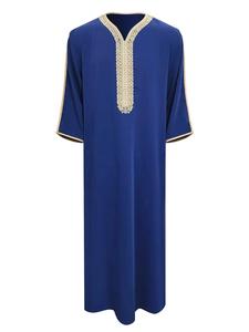 Jubba สีล้วนของผู้ชายเสื้อผ้าอาหรับอิสลามสีล้วนเสื้อผ้าลำลอง - Product Image 2