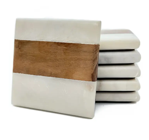 Nouveaux sous-verres en bois de marbre Excellente qualité Rond Personnalisé Sous-verre en bois de marbre et d'acacia gravé en gros - Product Image 6