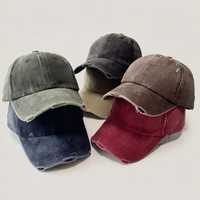 Casquette de papa vintage délavée, déchirée, à bord incurvé et réglable pour les loisirs, les activités de plein air et le sport