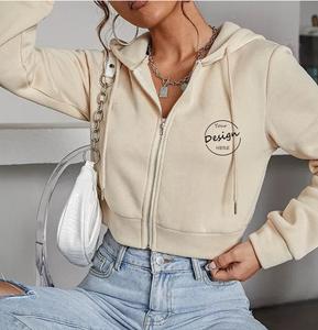 Oversized Women's Designer Crop Top Hoodie Custom Logo Solid Color <b>Zipper</b> Pullover Quality 100% Cotton Winter Season - Product Image 4