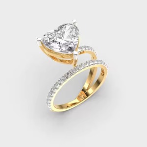 Anillo de compromiso de banda abierta de oro sólido de 14 quilates en forma de corazón, Diamante cultivado en laboratorio, San Valentín, boda, aniversario, joyería fina para mujer - Product Image 2