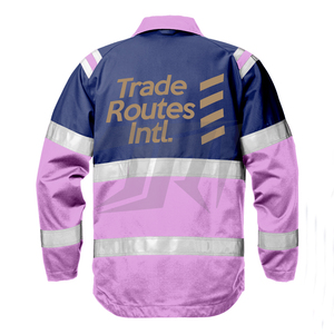 Ropa de trabajo de seguridad de aviación chaquetas industriales personalizadas rosas con telas impermeables reflectantes y duraderas para pedidos a granel B2B - Product Image 6