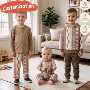 Conjunto de ropa infantil con estampado de béisbol OEM/ODM, sudadera con capucha color caqui de manga larga, ropa para niños, conjuntos de ropa para niños. - Product Image 1