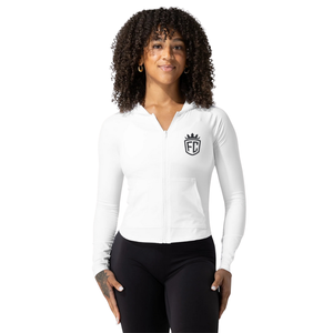<b>Womens</b> <b>White</b> Zip Up Hoodie Stretch Performance Jacket <b>Long</b> <b>Sleeve</b> Fitted Activewear <b>Top</b> For Gym Training Yoga - Product Image 1