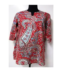 Paisley Print Katoen Losse Tunieken Voor Vrouwen Bedrukt Katoen Strand Cover Up Drie Vierde Mouw Korte Paisley Print Tuniek