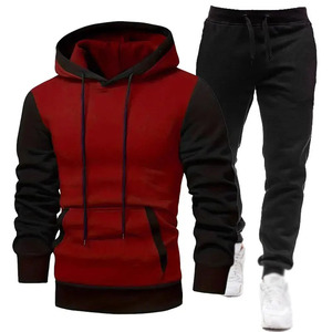 Nuevo traje deportivo de invierno ecológico para hombre, Sudadera con capucha forrada de lana, pantalones de chándal, chándales de 2 piezas con etiqueta de cuero impresa - Product Image 2