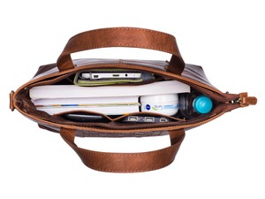 Bolso de Hombro Tipo Tote Trenzado de Cuero Marrón Tejido para Mujer, Estilo Vintage, con Patrón de Caramelo, Cierre de Cremallera y Correa Única - Product Image 2