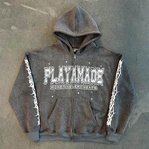 Sweat-shirts unisexes décontractés doux et chauds pour femmes avec imprimé lettres vintage à fermeture éclair Nouveaux sweat-shirts en polaire amples - Product Image 3