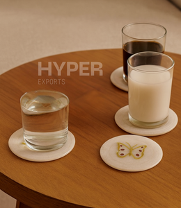 Butterfly Design Marble <b>Drink</b> <b>Coaster</b> Set with Holder | Handmade Stone Tableware for Gifting Home & Office - Product Image 1