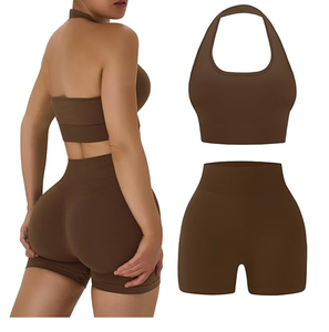 Ensembles de sport pour femmes 2 pièces Soutien-gorge de sport dos nu à bretelles fines Short taille haute pour le yoga Tenues de sport pour la salle de sport Vêtements de détente actifs - Product Image 3