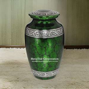 Urnas de cremación para adultos con estampado de transferencia verde brillante clásico Precio bajo Venta al por mayor MetalTek Corporation Frasco funerario de metal de alta calidad - Product Image 1