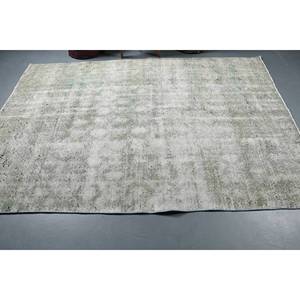 Tapis en Laine Moderne Blanc Vert 5.7X8 pieds Motif Tabriz Vintage Turc pour Entrée Chevet Couloir Rectangulaire Grande Taille Latex - Product Image 3