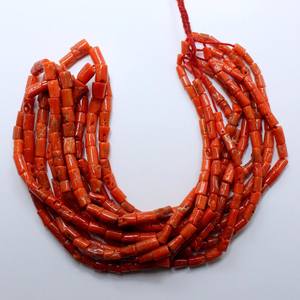 Cuentas de Coral Rojo Italiano Natural en Forma de Tubo, 4.5X11.5MM Aprox. Cuentas de Piedra de 14 Pulgadas para la Elaboración de Joyas - Product Image 1