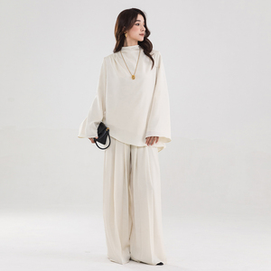 Lignes khiêm tốn Chic hồi giáo phụ nữ hai mảnh Set Flare tay áo hàng đầu và rộng chân Palazzo Quần phù hợp với - Product Image 2