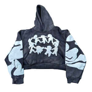 Prix de gros 100% coton de luxe pull à capuche sweat sans ficelle poids lourd surdimensionné lettre recadrée bouffée impression sweats à capuche - Product Image 4