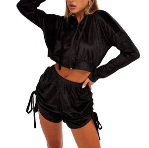 Ensemble deux pièces décontracté d'été pour femme, style urbain, uni, sans col, manches courtes, avec short en molleton au-dessus du genou 2026 - Product Image 2