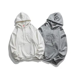 Kualitas Premium Kustom 3D Timbul Ukuran Plus Hoodies Unisex Kaus Cetak LOGO Embossing 100% Katun Bulu Hoodies