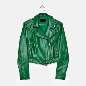 Veste en cuir véritable pour femmes, satinée, coupe-vent, imperméable, fermeture éclair, manches lanternes, col amovible, nouveau design, style en gros - Product Image 5