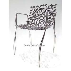 Feuille Design Décoratif Fait Main Chaise Noir Et Nickel Plaqué Fantaisie Chaise Salon Maison Et Hôtel Décor Fournitures De L'Inde - Product Image 2